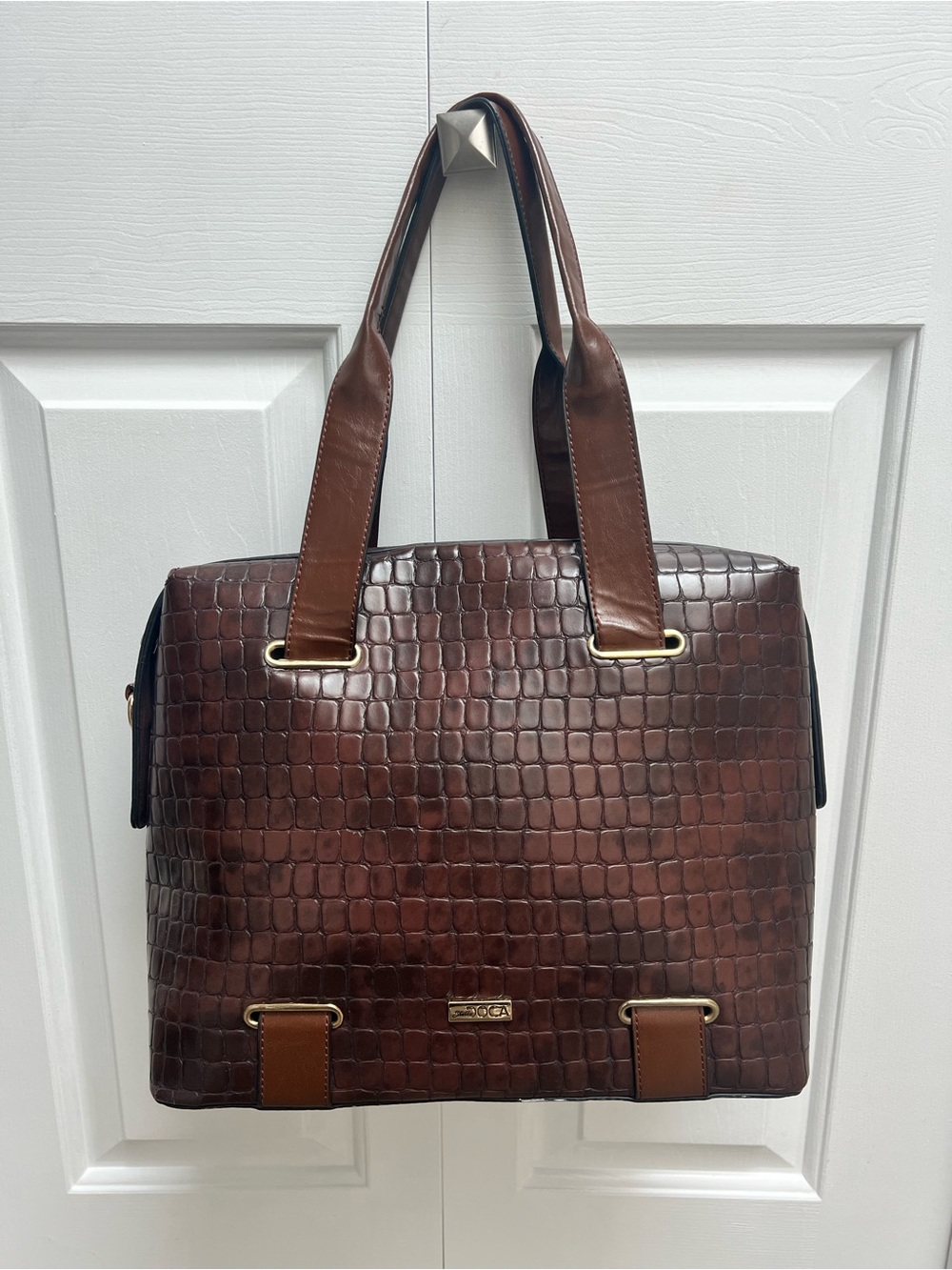 Brown Croc-Texture Purse - Classic Professional Carryall